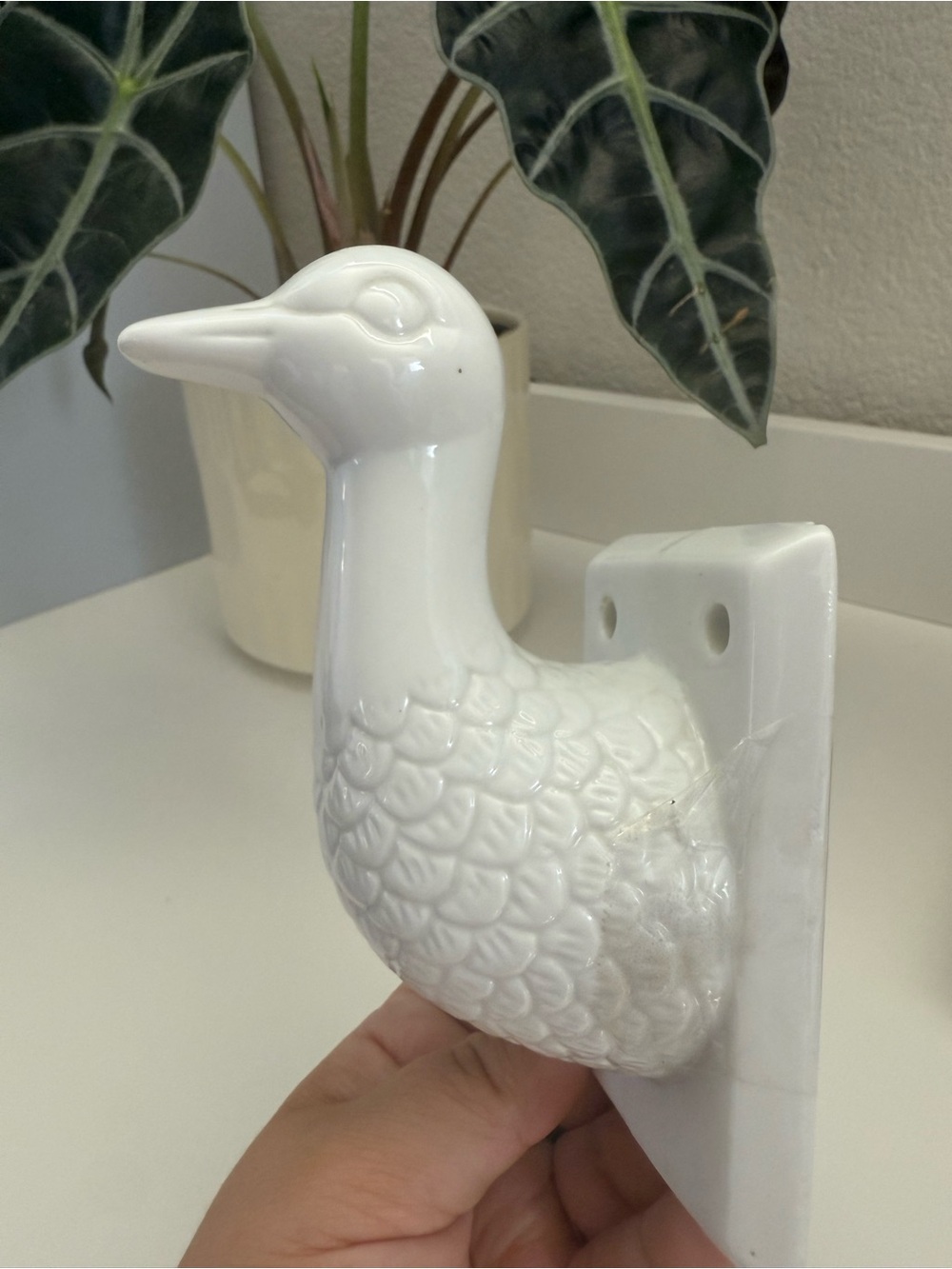 Vintage White Ceramic Duck Goose Wall Hook or Decor - Picture 3 of 5